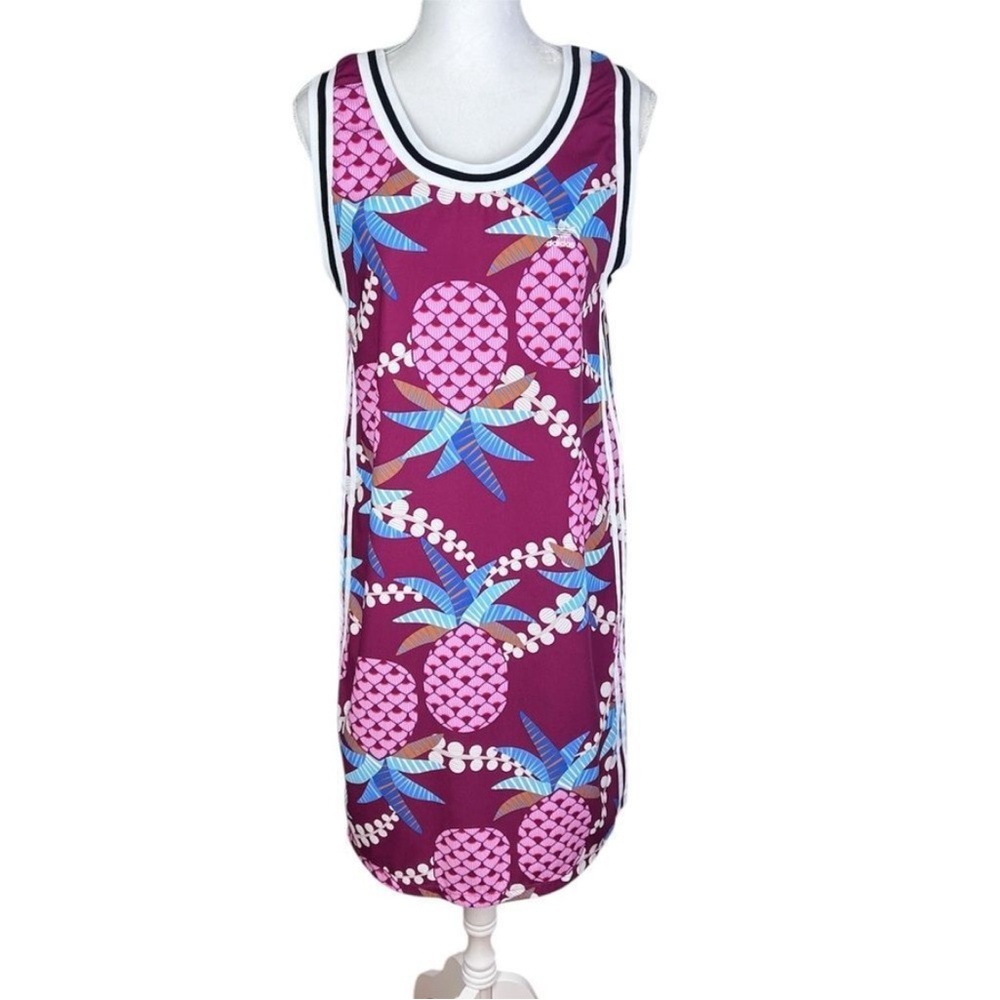 Adidas Originals x Farm Rio Maroon Pineapple Polka Dots Tank Dress Size Medium